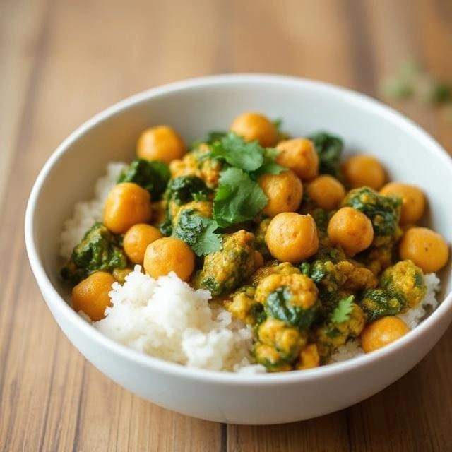 Chickpea and spinach curry, a hearty and flavorful plant-based meal packed with protein.