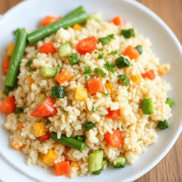Egg fried rice with mixed frozen vegetables, served in a bowl.
