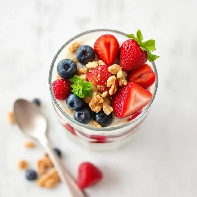 5-Minute Nut & Berry Parfait Recipe – A quick and easy parfait with yogurt, berries, nuts, and honey for a healthy, delicious breakfast.