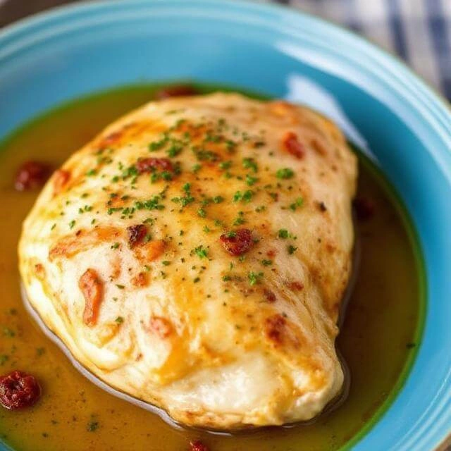Golden-seared Marry Me Chicken simmering in creamy sun-dried tomato sauce in a skillet.