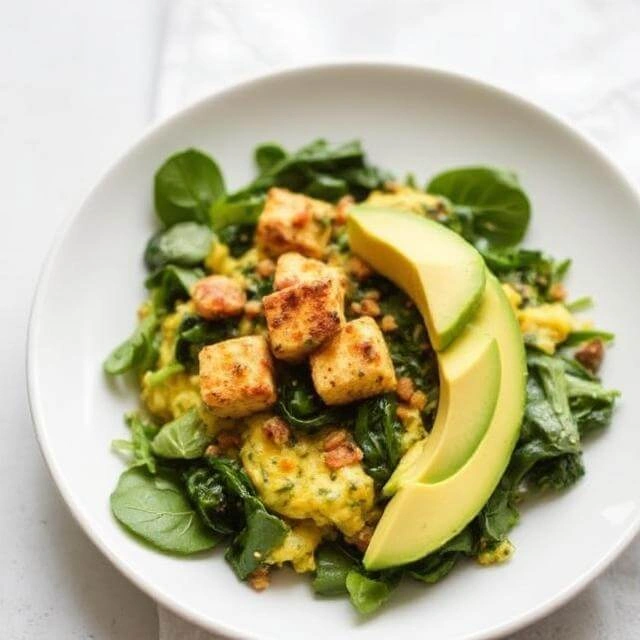 Tofu Scramble with Spinach and Avocado – A quick, protein-packed plant-based breakfast or dinner option.