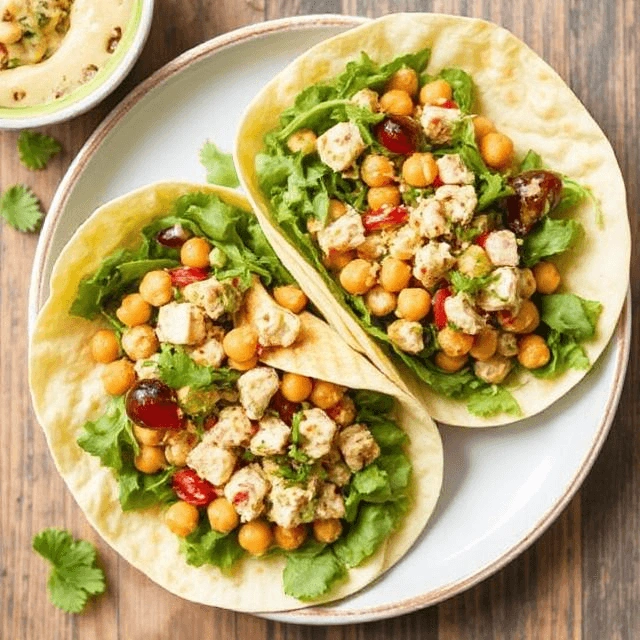 Tuna and chickpea salad wrapped in a tortilla with fresh vegetables