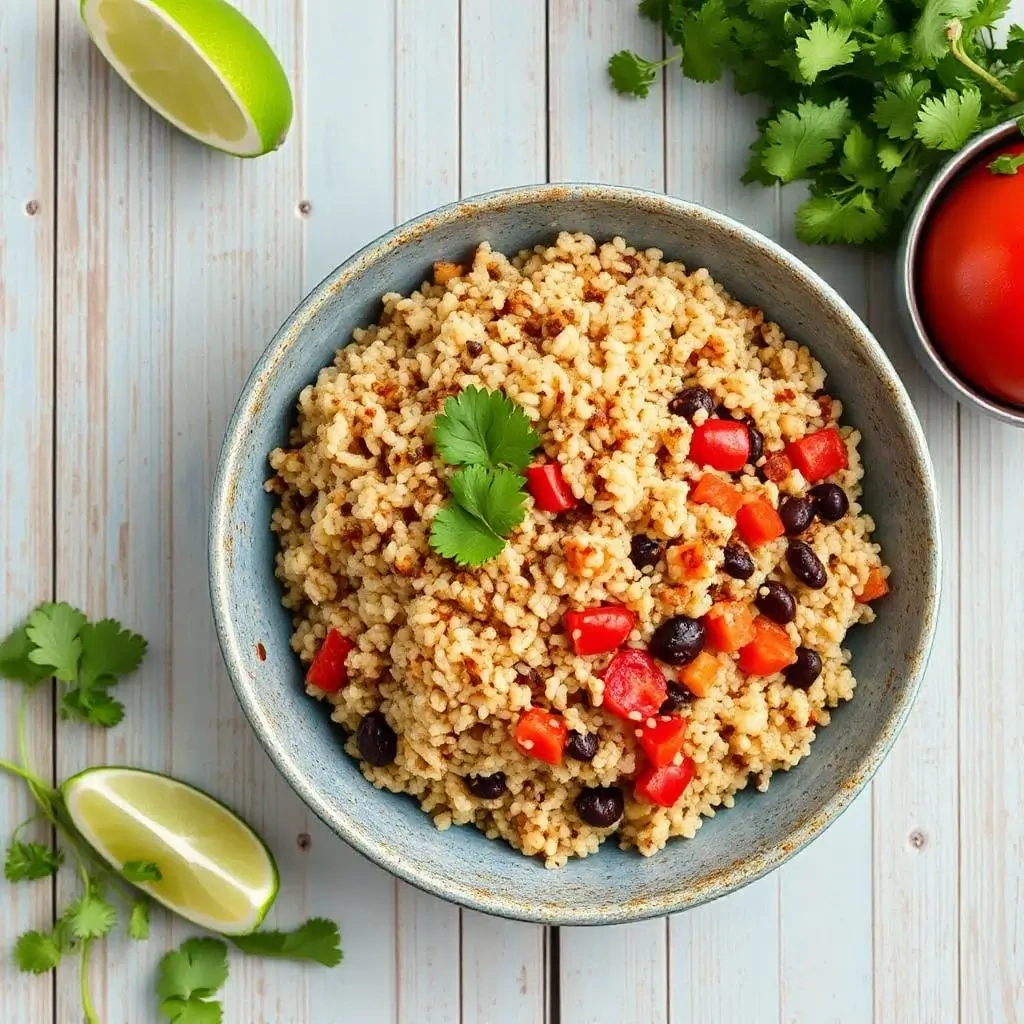 One-pot Mexican chicken quinoa stew with beans and spices in a rustic pot