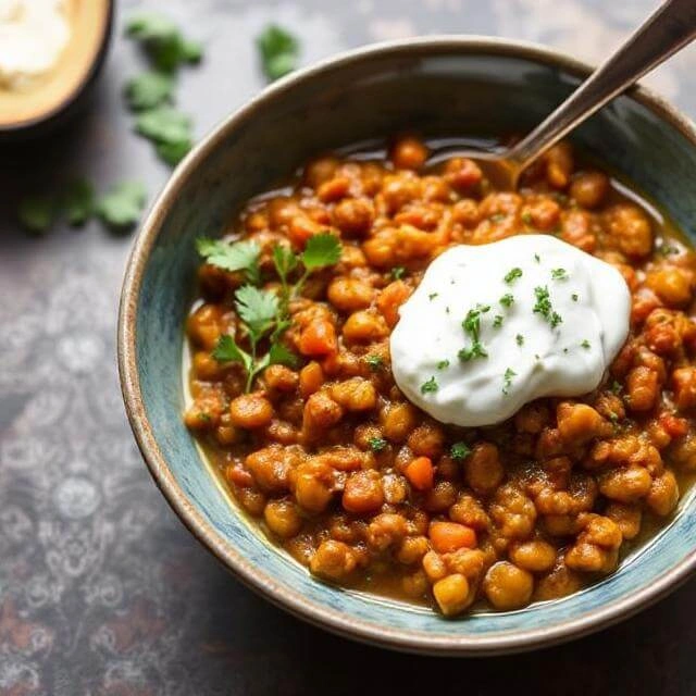 Lentil Curry with Greek Yogurt Topping