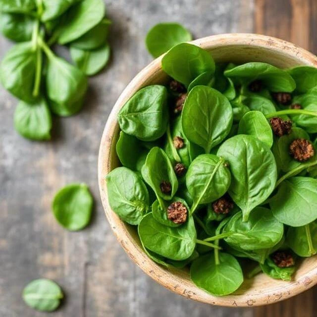 Fresh spinach leaves in a bowl, ready to be added to various dishes like salads or pasta.
