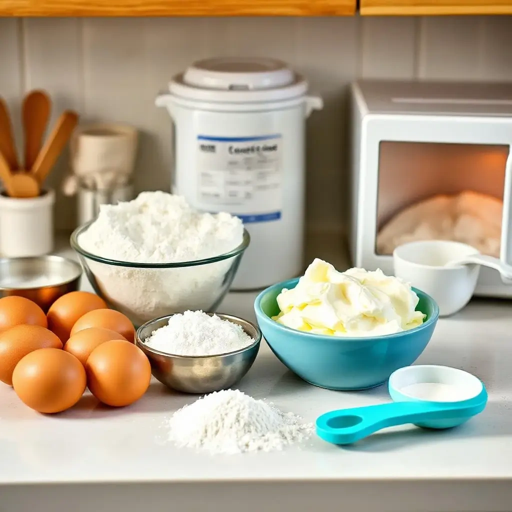 Fresh ingredients like eggs, cottage cheese, oats, and seasoning neatly arranged on a kitchen counter