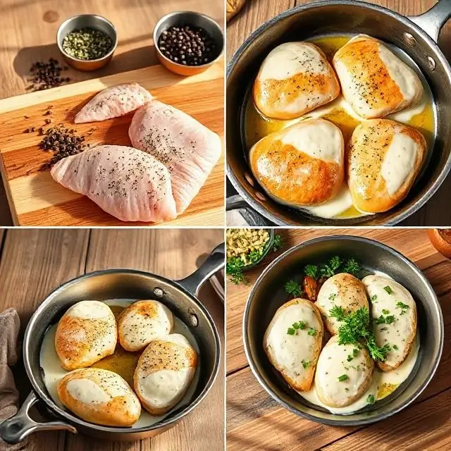 Easy Garlic Parmesan Chicken : Step-by-step cooking instructions guide with numbered steps and cooking tools