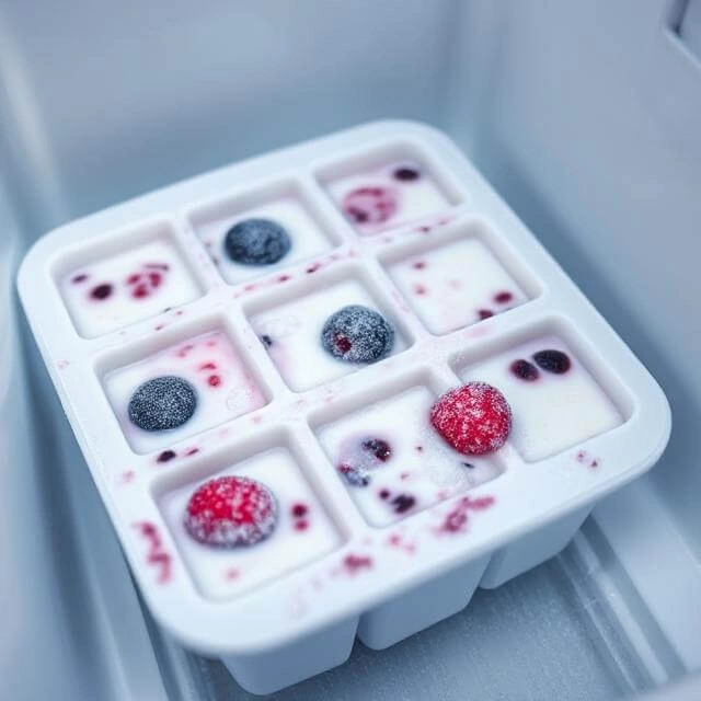 Frozen yogurt bites solidifying in the freezer