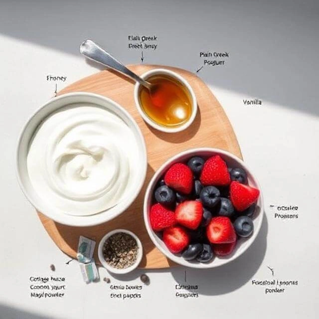5-Ingredient High-Protein Frozen Yogurt Bites You'll Love This Summer: List of ingredients measured and prepared for cooking