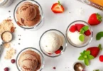 Here are SEO-optimized alt text and description options for "Delicious High-Protein Ice Cream Recipes to Try Now": Alt Text Options: Short & Sweet: "High-protein ice cream scoops in bowls with fresh berries and protein powder