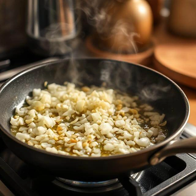 Sauté aromatics for High-Protein Pumpkin Turkey Chili in a pan