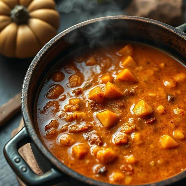 Slow-cooked high-protein pumpkin turkey chili served in a bowl